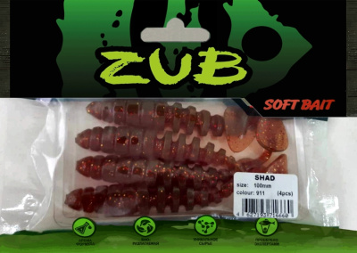 Приманка ZUB-SHAD 100мм(4")-4шт, (цвет 911) машинное масло с блестками