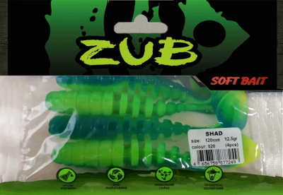 Приманка ZUB-SHAD 120мм-4шт, (цвет 020) желто-синий Приманка ZUB-SHAD 120мм-4шт, (цвет 020) желто-синий