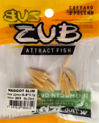 Приманка ZUB-MAGGOT SLIM 22мм(0,9")-20шт, (цвет 303) телесный