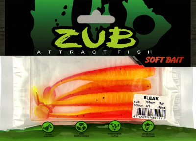 Приманка ZUB-BLEAK 100мм(4")-4шт, (цвет 023) розовый верх - желтый низ