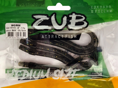 Приманка ZUB-WORM 100мм(4")-5шт, (цвет 501) серый с блестками