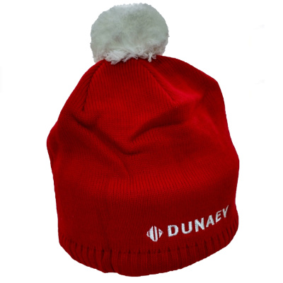 Шапка красная с помпоном "DUNAEV", флисовая подкладка