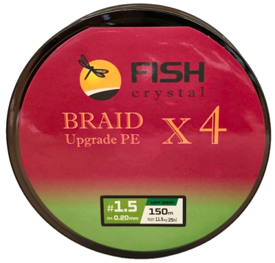 Плетёный шнур из 4-х нитей, FISH CRYSTAL зелёный, 0.20мм, 150м, 11,5кг Плетёный шнур из 4-х нитей, FISH CRYSTAL зелёный, 0.20мм, 150м, 11,5кг