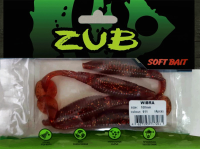 Приманка ZUB-WIBRA 100мм(4")-4шт, (цвет 911) машинное масло с блестками