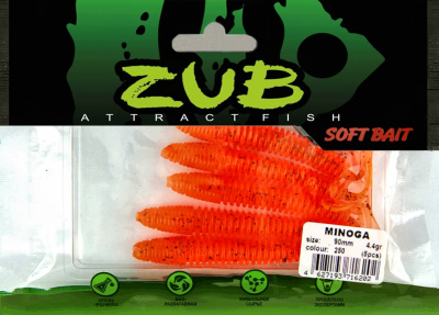 Приманка ZUB-MINOGA  90мм(3,5")-5шт, (цвет 250) морковный с блестками Приманка ZUB-MINOGA  90мм(3,5")-5шт, (цвет 250) морковный с блестками