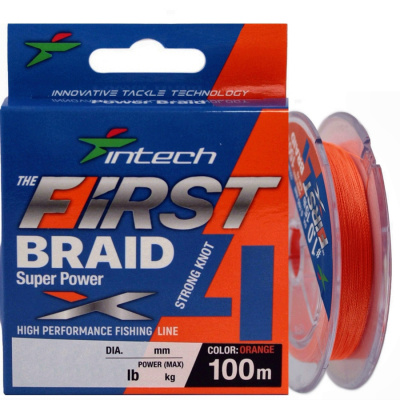 Шнур плетеный Intech First Braid X4 Orange 100m (#0.8 / 0.148mm (12lb / 5.45kg)) Шнур плетеный Intech First Braid X4 Orange 100m (#0.8 / 0.148mm (12lb / 5.45kg))