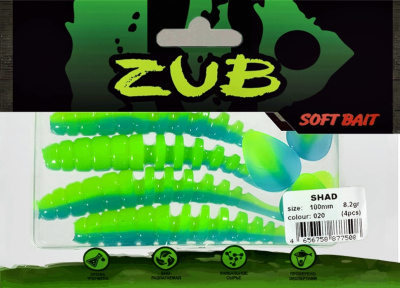 Приманка ZUB-SHAD 100мм(4")-4шт, (цвет 020) синий верх - желтый низ Приманка ZUB-SHAD 100мм(4")-4шт, (цвет 020) синий верх - желтый низ