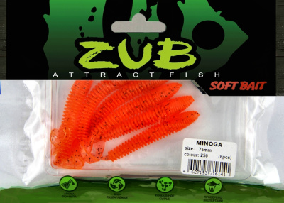Приманка ZUB-MINOGA  75мм(3")-6шт, (цвет 250) морковный с блестками