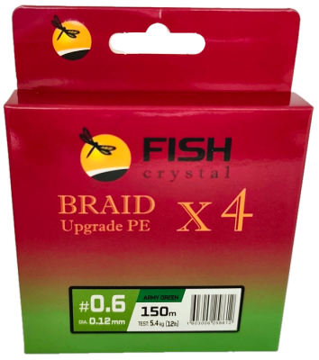 Плетёный шнур из 4-х нитей, FISH CRYSTAL зелёный, 0.12мм, 150м, 5,4кг Плетёный шнур из 4-х нитей, FISH CRYSTAL зелёный, 0.12мм, 150м, 5,4кг