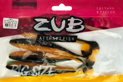 Приманка ZUB-IZI 165мм(6,5")-4шт, (цвет 034) черный верх - оранжевый низ