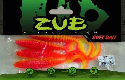 Приманка ZUB-TWIST 150мм(5,9")-4шт, (цвет 023) розовый верх - желтый низ