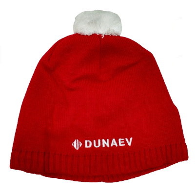 Шапка красная с помпоном "DUNAEV", флисовая подкладка