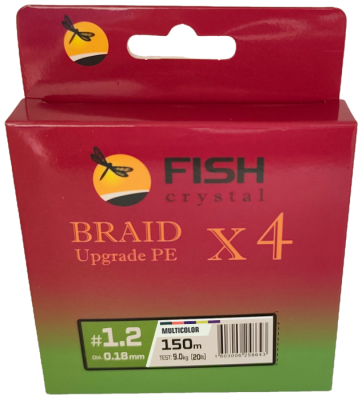 Плетёный шнур из 4-х нитей, FISH CRYSTAL  5-ти цветный, 0.18мм, 150м, 9 кг
