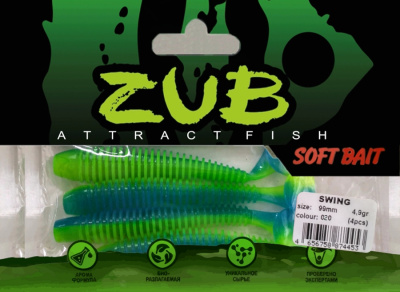 Приманка ZUB-SWING  99мм(4")-4шт, (цвет 020) синий верх-желтый низ Приманка ZUB-SWING  99мм(4")-4шт, (цвет 020) синий верх-желтый низ