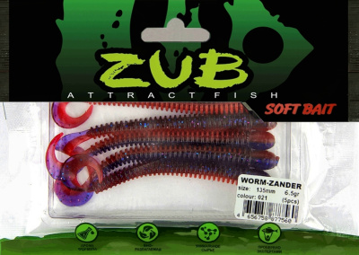Приманка ZUB-WORM-ZANDER 135мм(5,3")-5шт, (цвет 021) фиолетовый верх -красный низ Приманка ZUB-WORM-ZANDER 135мм(5,3")-5шт, (цвет 021) фиолетовый верх -красный низ