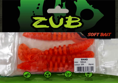Приманка ZUB-SHAD 100мм(4")-4шт, (цвет 250) морковный с блестками Приманка ZUB-SHAD 100мм(4")-4шт, (цвет 250) морковный с блестками