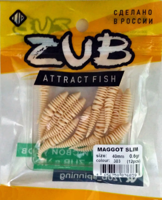 Приманка ZUB-MAGGOT SLIM 40мм(1,5")-12шт, (цвет 303) телесный