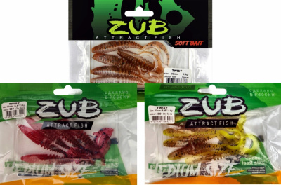 Приманка ZUB-TWIST  90мм(3,5")-5шт, (цвет 034) черный верх-оранжевый низ