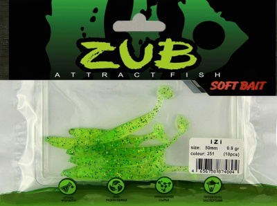 Приманка ZUB-IZI  50мм(2")-10шт, (цвет 351) шартрез с блестками Приманка ZUB-IZI  50мм(2")-10шт, (цвет 351) шартрез с блестками