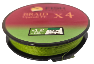 Плетёный шнур из 4-х нитей, FISH CRYSTAL зелёный, 0.18мм, 150м, 9кг