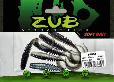 Приманка ZUB-TWIST  75мм(3")-6шт, (цвет 030) черный верх-натурал низ Приманка ZUB-TWIST  75мм(3")-6шт, (цвет 030) черный верх-натурал низ