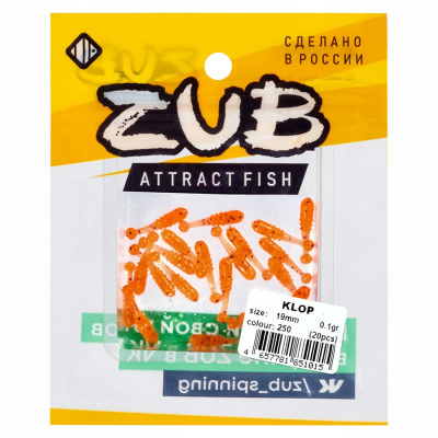 Приманка ZUB-KLOP 19мм(0,7")-20шт, (цвет 250) морковный с блестками