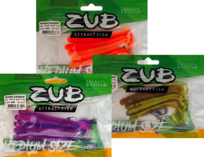 Приманка ZUB-WORM-ZANDER 108мм(4,3")-5шт, (Цвет 407)зеленый верх - желтый низ
