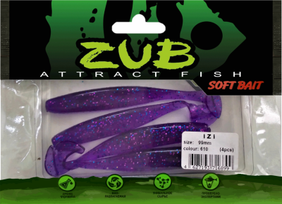 Приманка ZUB-IZI  99мм(4")-4шт, (цвет 610) фиолетовый с блестками Приманка ZUB-IZI  99мм(4")-4шт, (цвет 610) фиолетовый с блестками