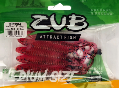 Приманка ZUB-MINOGA  75мм(3")-6шт, (цвет 504) красный с блестками