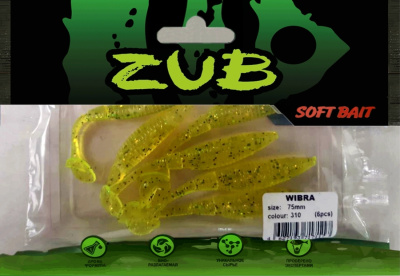 Приманка ZUB-WIBRA  75мм(3")-6шт, (цвет 310) желтый с блестками Приманка ZUB-WIBRA  75мм(3")-6шт, (цвет 310) желтый с блестками