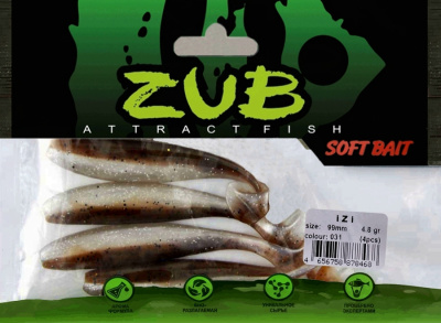 Приманка ZUB-IZI  99мм(4")-4шт, (цвет 031) карамель верх - натурал низ