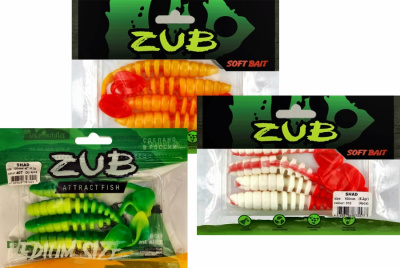 Приманка ZUB-SHAD 100мм(4")-4шт, (цвет 033) черный верх - желтый низ