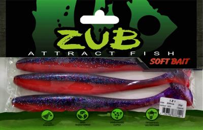 Приманка ZUB-IZI 208мм(8,2")-3шт, (цвет 021) фиолетовый верх - красный низ Приманка ZUB-IZI 208мм(8,2")-3шт, (цвет 021) фиолетовый верх - красный низ