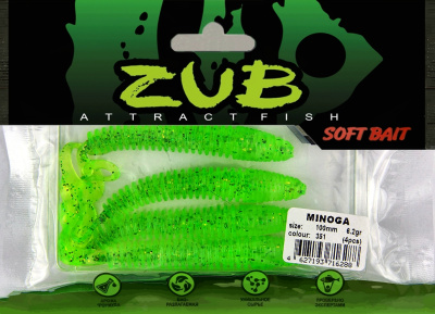 Приманка ZUB-MINOGA 100мм(4")-4шт, (цвет 351) шартрез с блестками