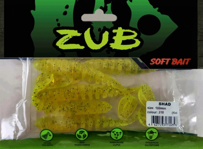 Приманка ZUB-SHAD 100мм(4")-4шт, (цвет 310) желтый с блестками Приманка ZUB-SHAD 100мм(4")-4шт, (цвет 310) желтый с блестками
