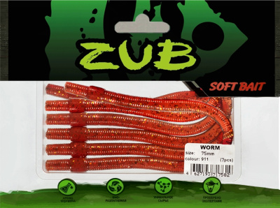 Приманка ZUB-WORM  75мм(3")-7шт, (цвет 911) машинное масло с блестками