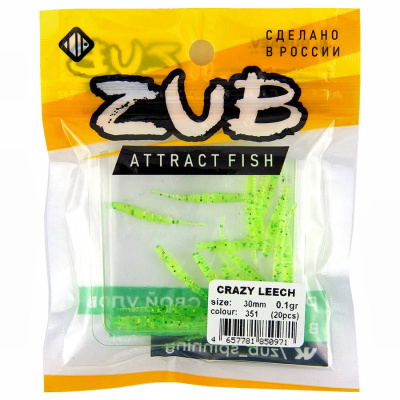 Приманка ZUB-CRAZY LEECH 30мм(1,2")-20шт, (цвет 351) шартрез с блестками Приманка ZUB-CRAZY LEECH 30мм(1,2")-20шт, (цвет 351) шартрез с блестками