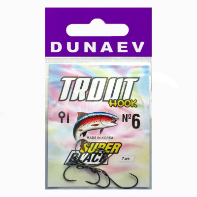 Крючок Dunaev Trout Super Black # 6 (упак. 7 шт) Крючок Dunaev Trout Super Black # 6 (упак. 7 шт)