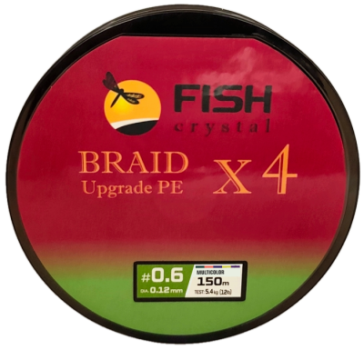 Плетёный шнур из 4-х нитей FISH CRYSTAL , 5-ти цветный, 0.12мм, 150м, 5.4 кг